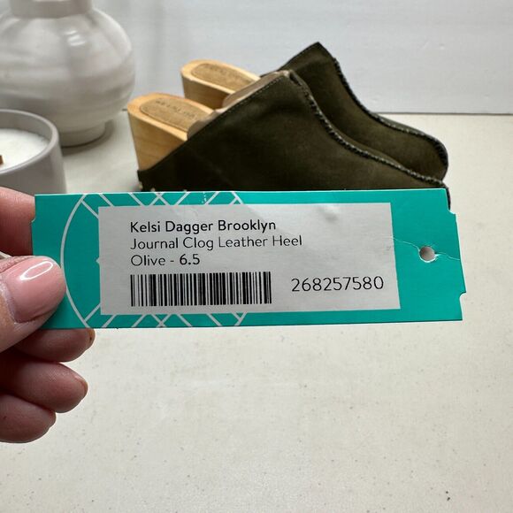 Kelsi Dagger Brooklyn Journal Clogs Suede Mid Heel Olive Women's 6.5 NWB - Picture 11 of 11